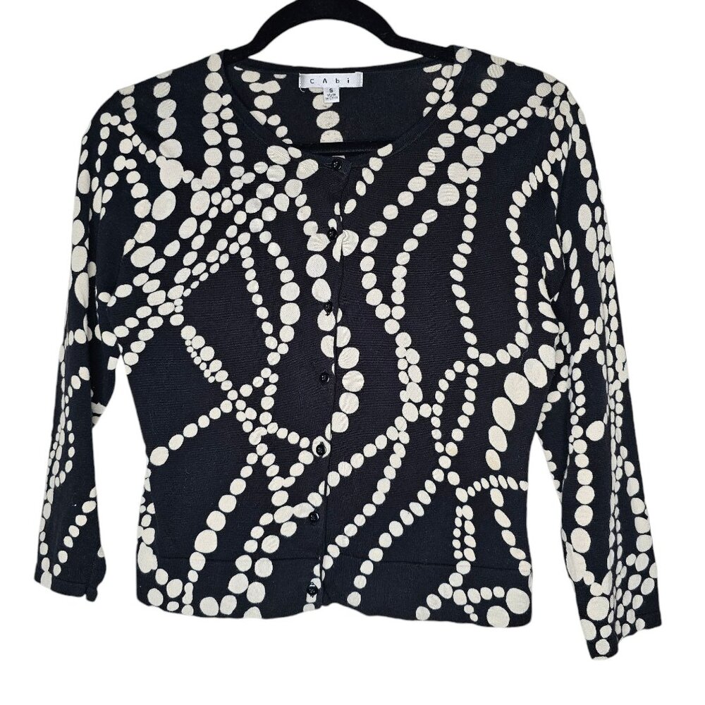 ⚡️Cabi S Black String Of Pearls Cotton Cardigan Sweater Office Career
